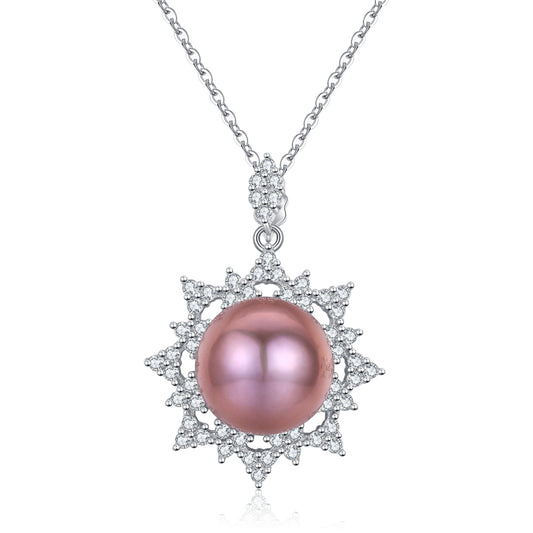 Crystal Snowflake Pink Pearl Necklace - Timeless Pearl