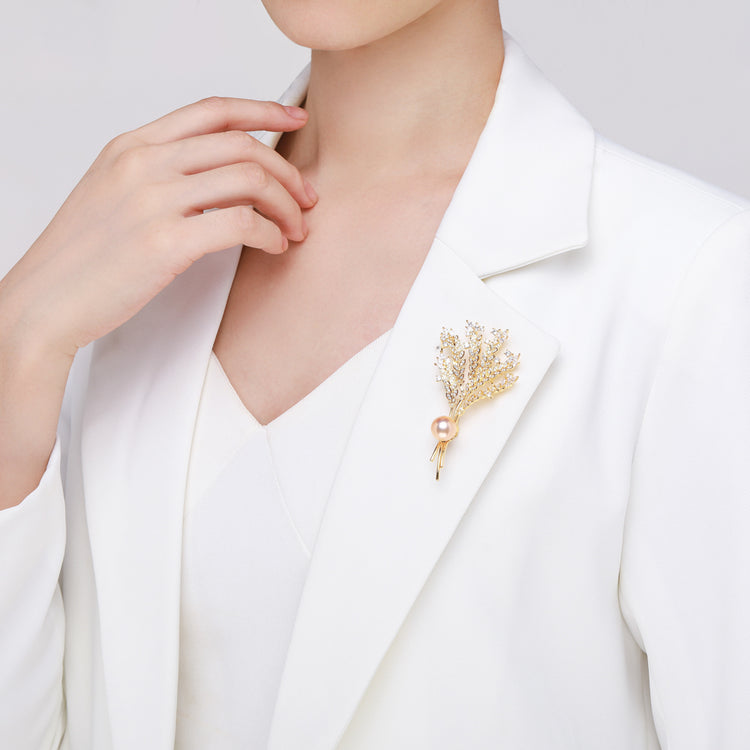 Golden Lavender Pearl Brooch - Timeless Pearl