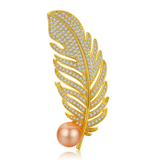 GOLDEN PLUME EDISON PEARL BROOCH - Timeless Pearl