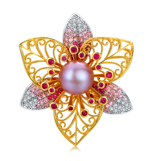 Polished Poinsettia Pearl Brooch - Timeless Pearl