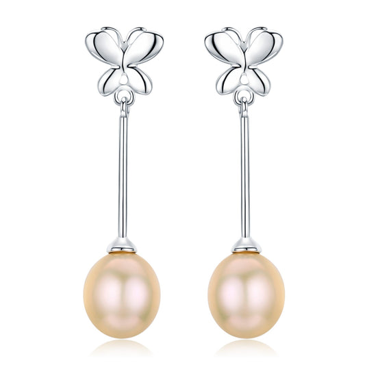 Tiny Butterfly Drop Earrings - Timeless Pearl