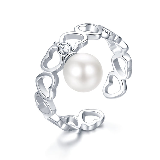 PEARL HEARTS SILVER RING - Timeless Pearl