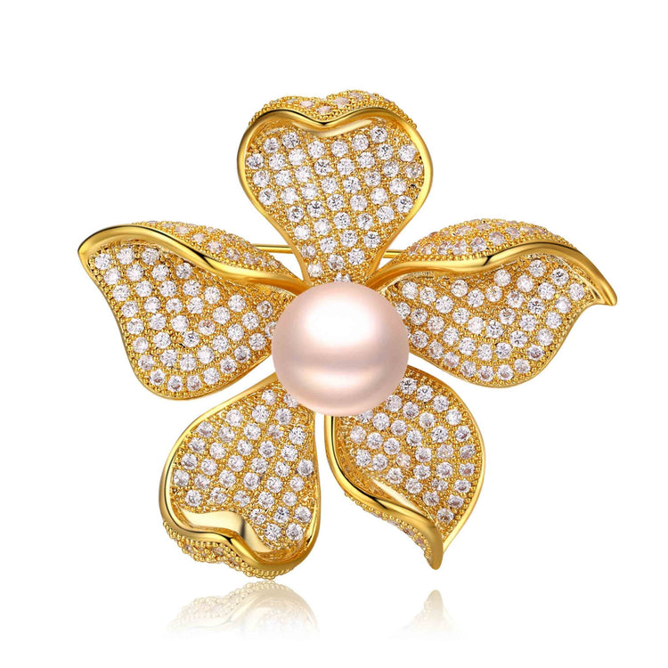 GOLDEN FLOWER QUEEN EDISON PEARL BROOCH - Timeless Pearl