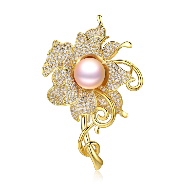 GOLDEN FLOWER EDISON PEARL BROOCH - Timeless Pearl