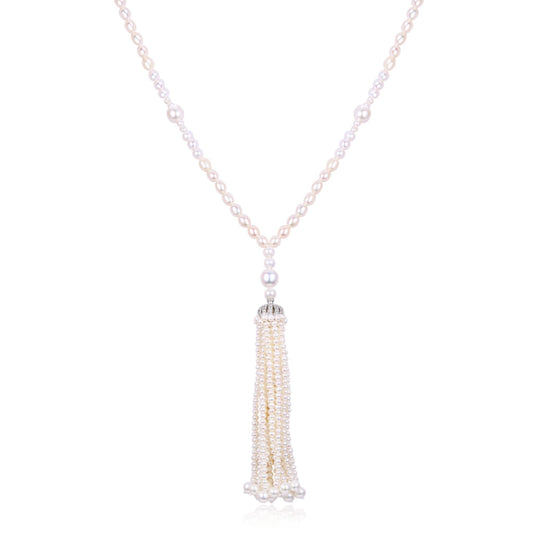36 Inches Crown Tassel Pearl Necklace - Timeless Pearl