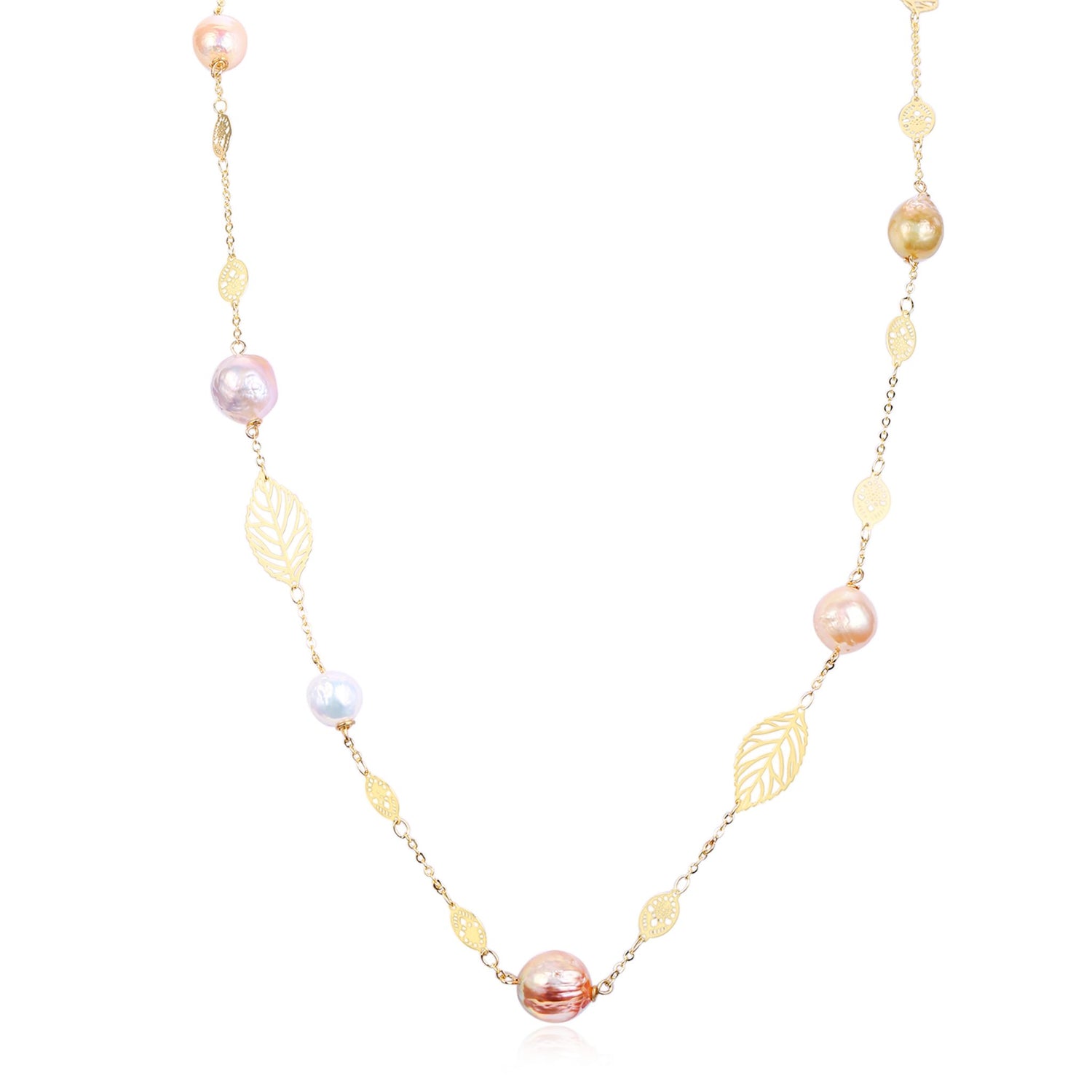 Golden Leaf Baroque Edison Pearl Necklace & Bracelet Set - Timeless Pearl