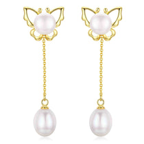 Golden Butterfly Pearl Earrings with radiant pearls and elegant butterfly design