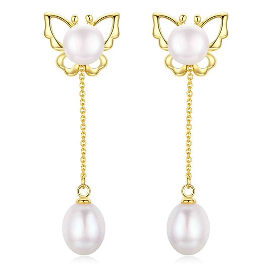 Golden Butterfly Pearl Earrings - Timeless Pearl