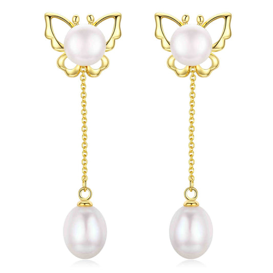 Golden Butterfly Pearl Earrings - Timeless Pearl