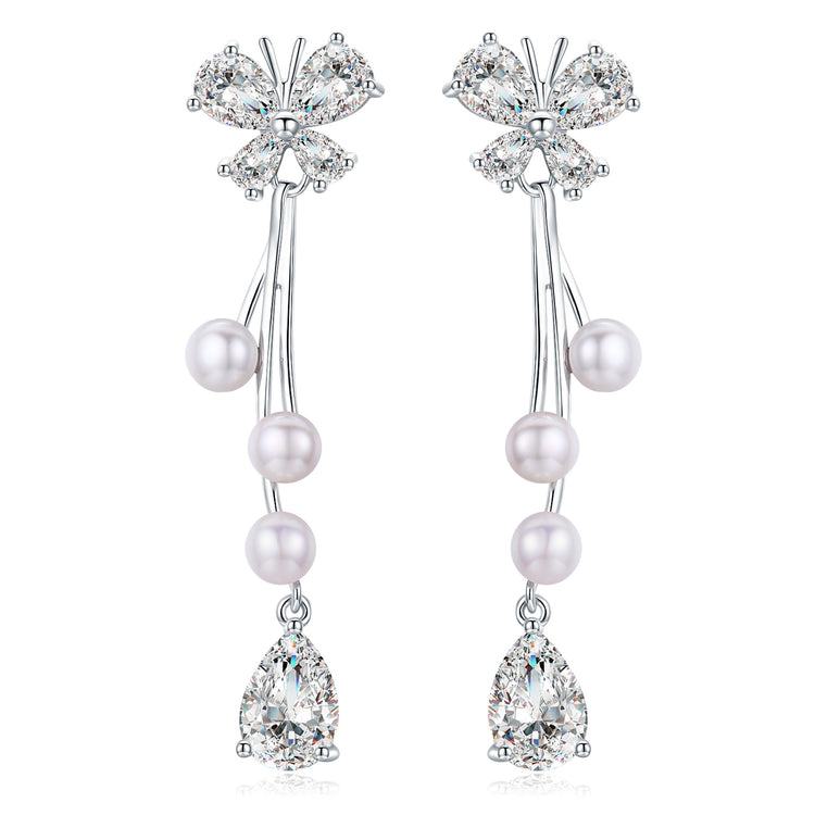 Spring Butterfly Pearl Earrings Necklace Set - Timeless Pearl