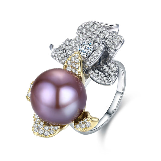 Purple Blooming Flower Pearl Ring - Timeless Pearl