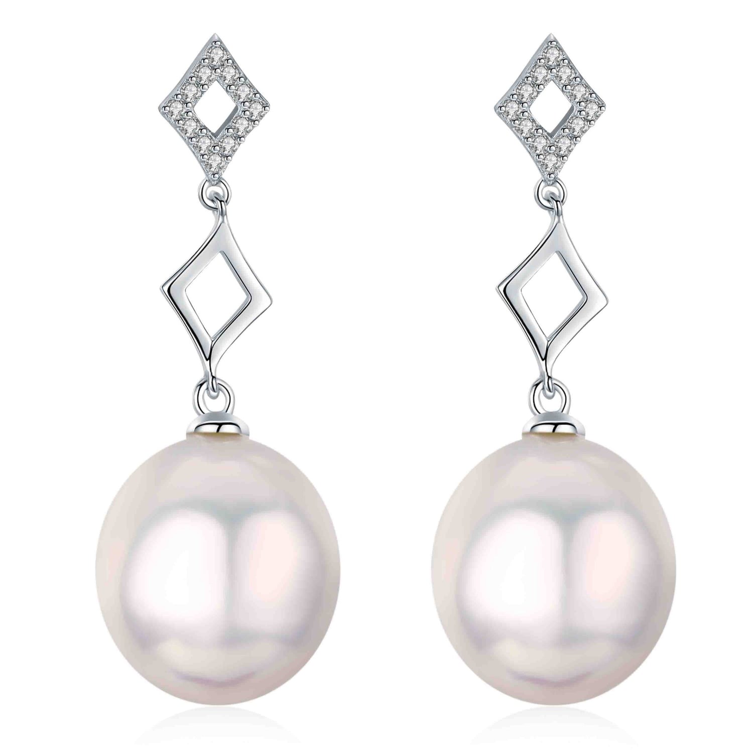 Diamond Drop Edison Pearl Earrings - Timeless Pearl
