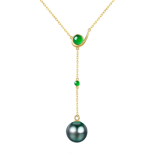 Green Angel Cultured Black Pearl Necklace