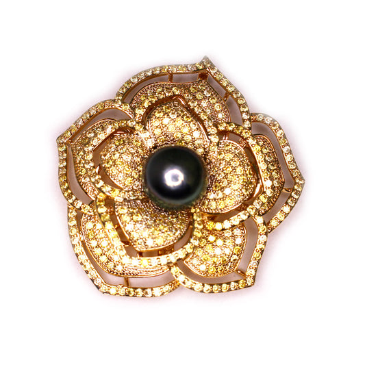 Golden Flower of Life Black Edison Pearl Brooch - Timeless Pearl