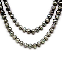 Silver Gray Endless Pearl Necklace with layered pearl styling