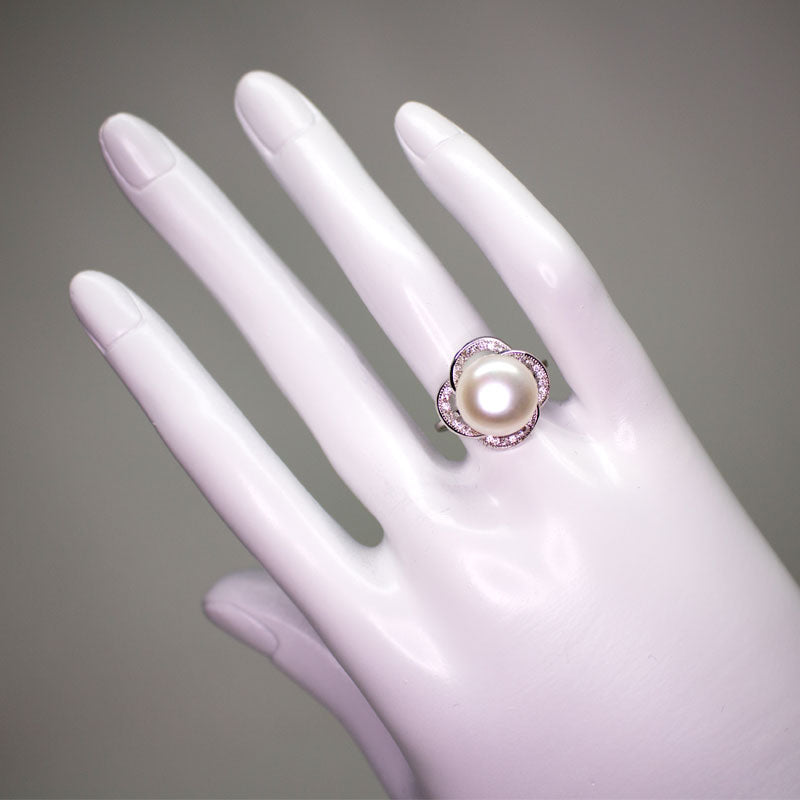 Pink pearl Faberge classic diamond ring | Golden Flamingo