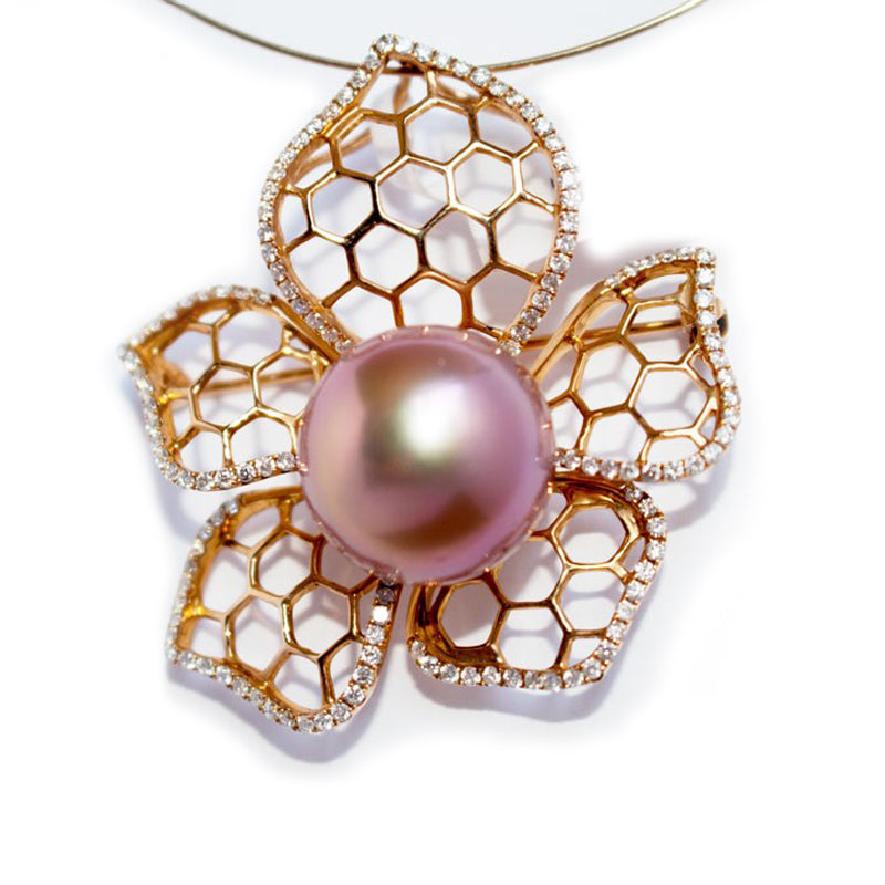 Blooming Rose Diamond Edison Pearl Brooch/Pendant - Timeless Pearl