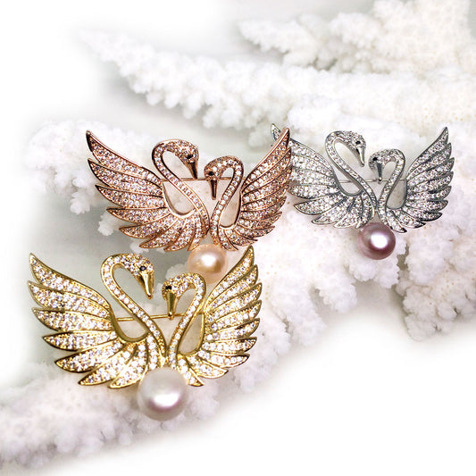 Swans In Love Pearl Brooch - Timeless Pearl