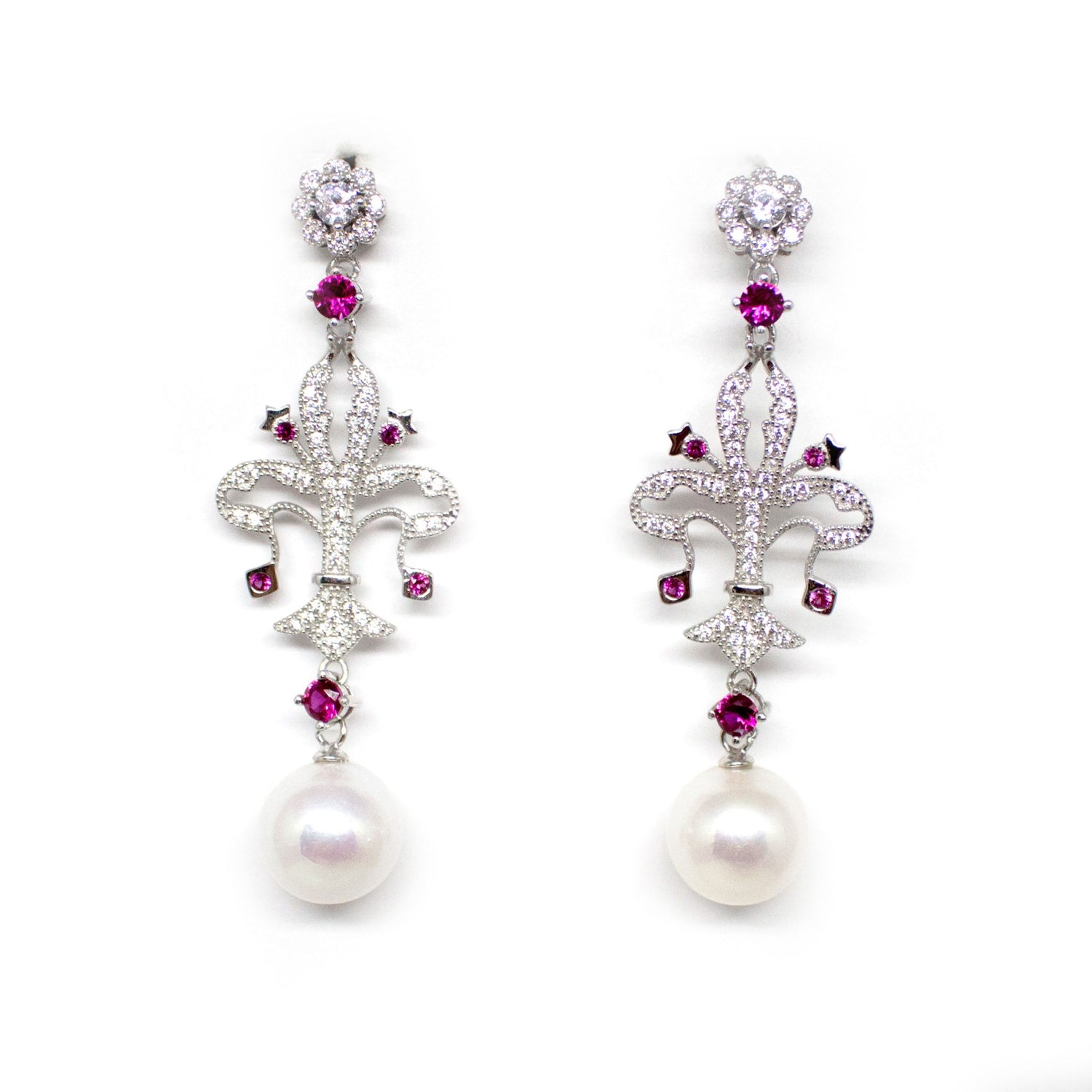 Fuchsia Cross Edison Pearl Earrings - Timeless Pearl