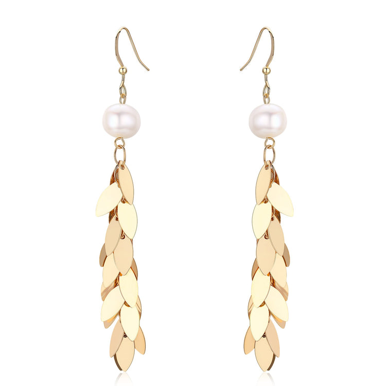 Gold Leaves Pearl Earrings - Timeless Pearl