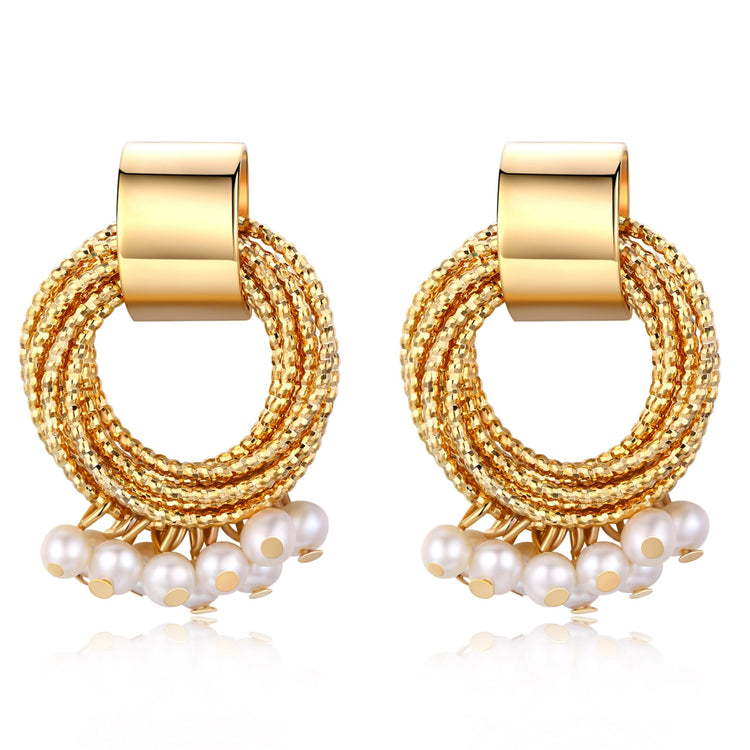 Gold Twist Drop Pearl Earrings - Timeless Pearl