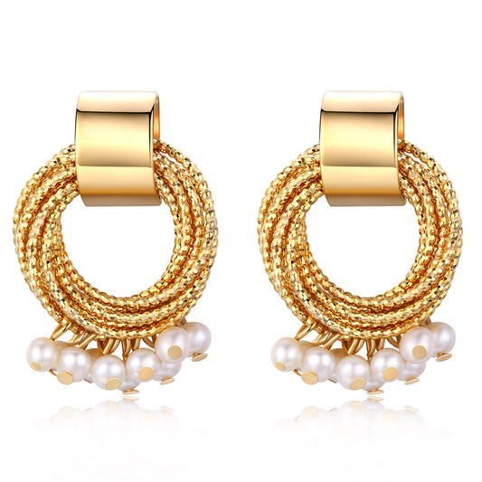 Gold Twist Drop Pearl Earrings - Timeless Pearl