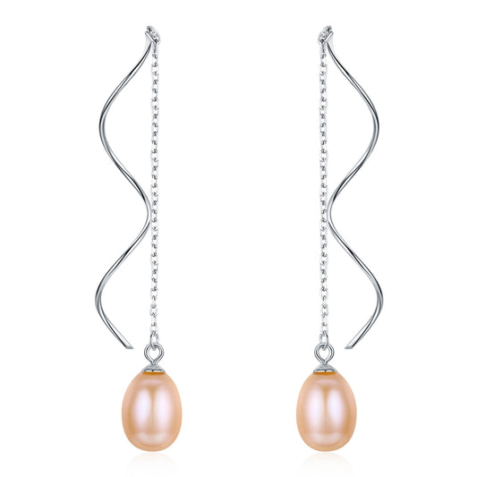 Elegant Pearl Wave Drop Earrings - Timeless Pearl