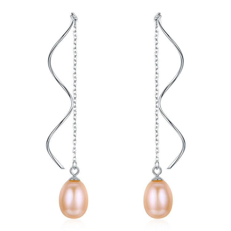 Elegant Pearl Wave Drop Earrings - Timeless Pearl