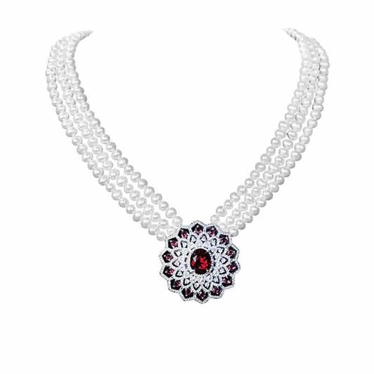 Red Crystal Pearl Necklace - Timeless Pearl