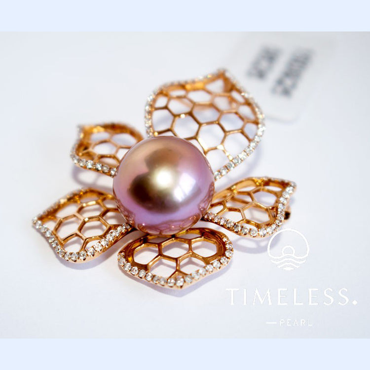 Blooming Rose Diamond Edison Pearl Brooch/Pendant - Timeless Pearl