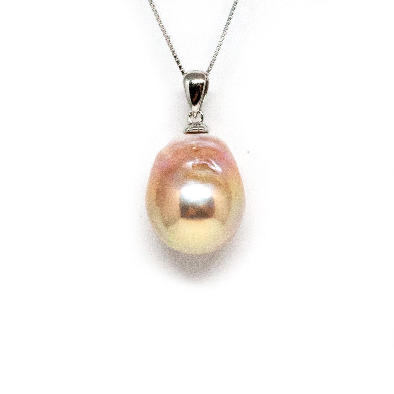 SILVER GIANT ROSE GOLD BAROQUE PEARL NECKLACE - Timeless Pearl