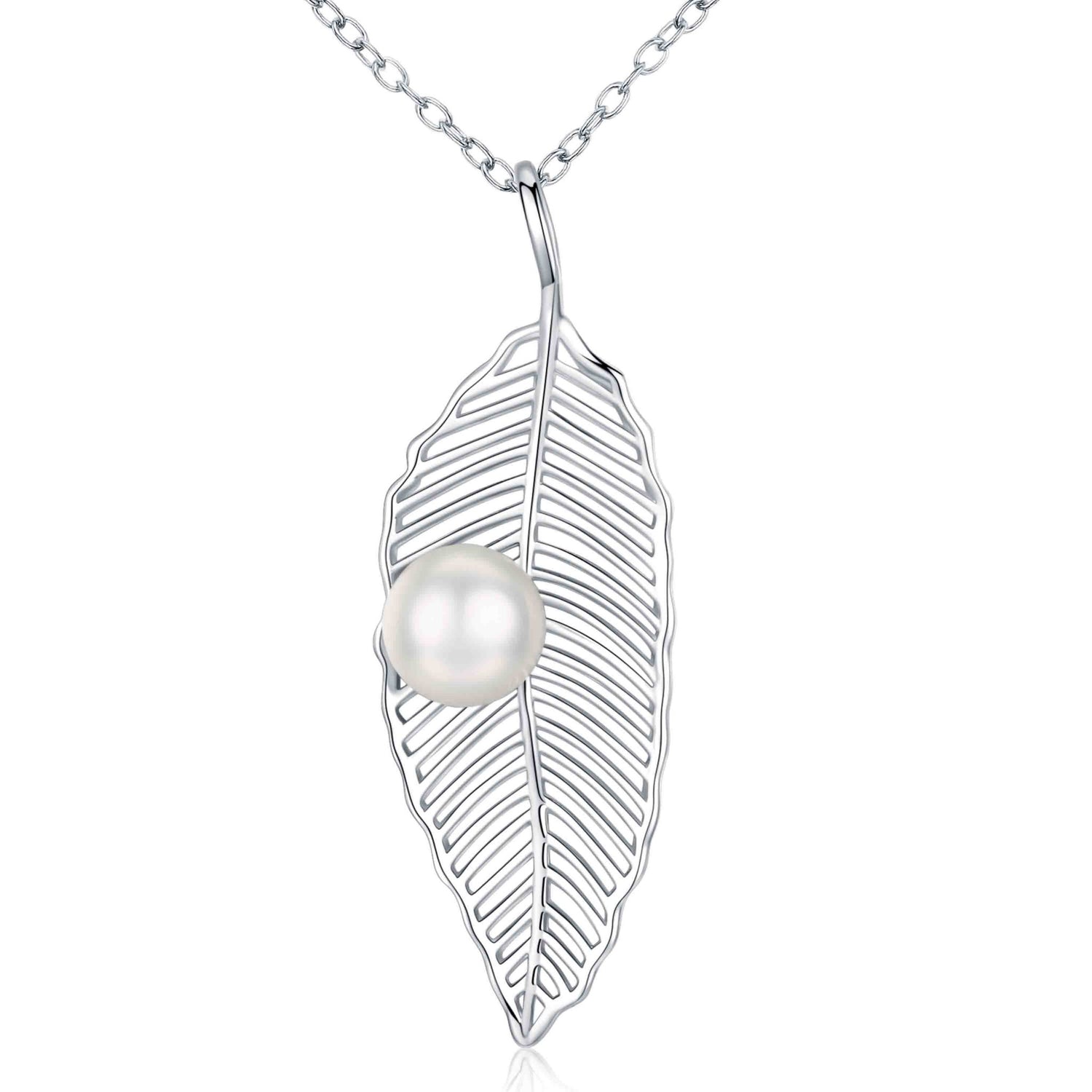 Silver Leaf Pearl Necklace - Timeless Pearl